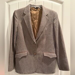Vintage Panhandle Slim Tan/Brown Herringbone Wool-Blend Blazer